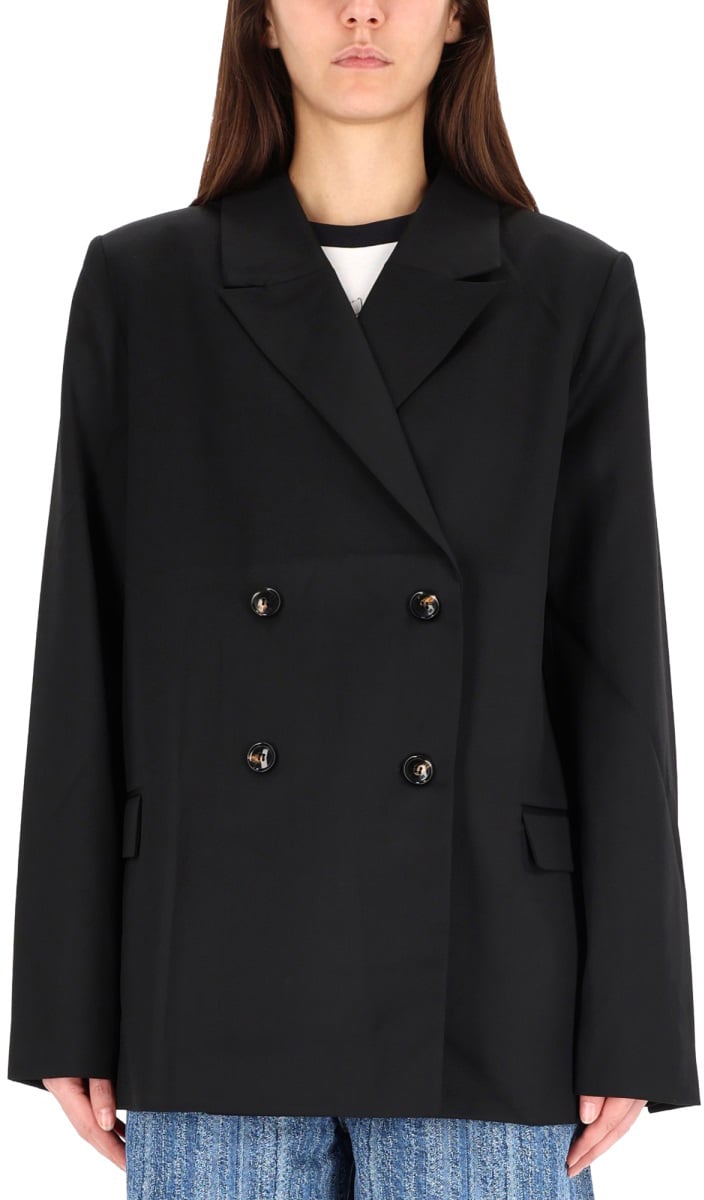 Ganni DOUBLE-BREASTED WOOL JACKET Zwart