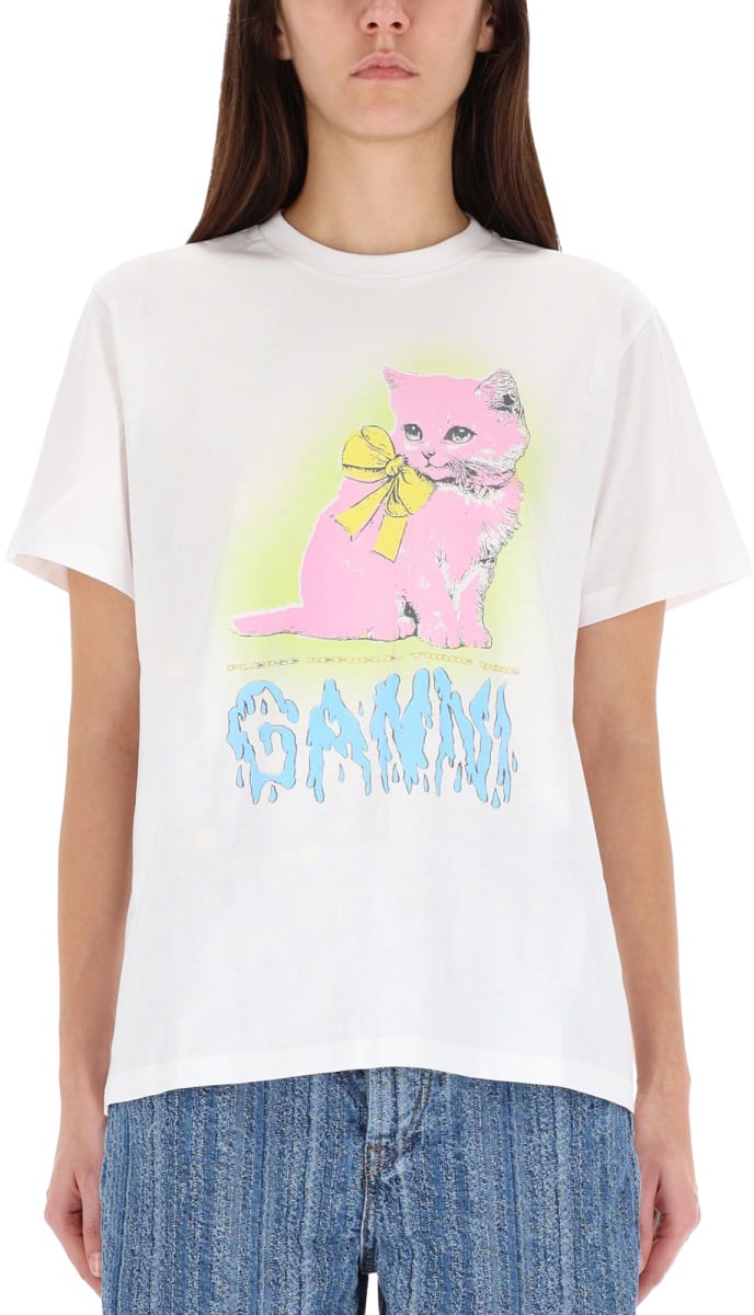 Ganni T-SHIRT "KITTY" Wit