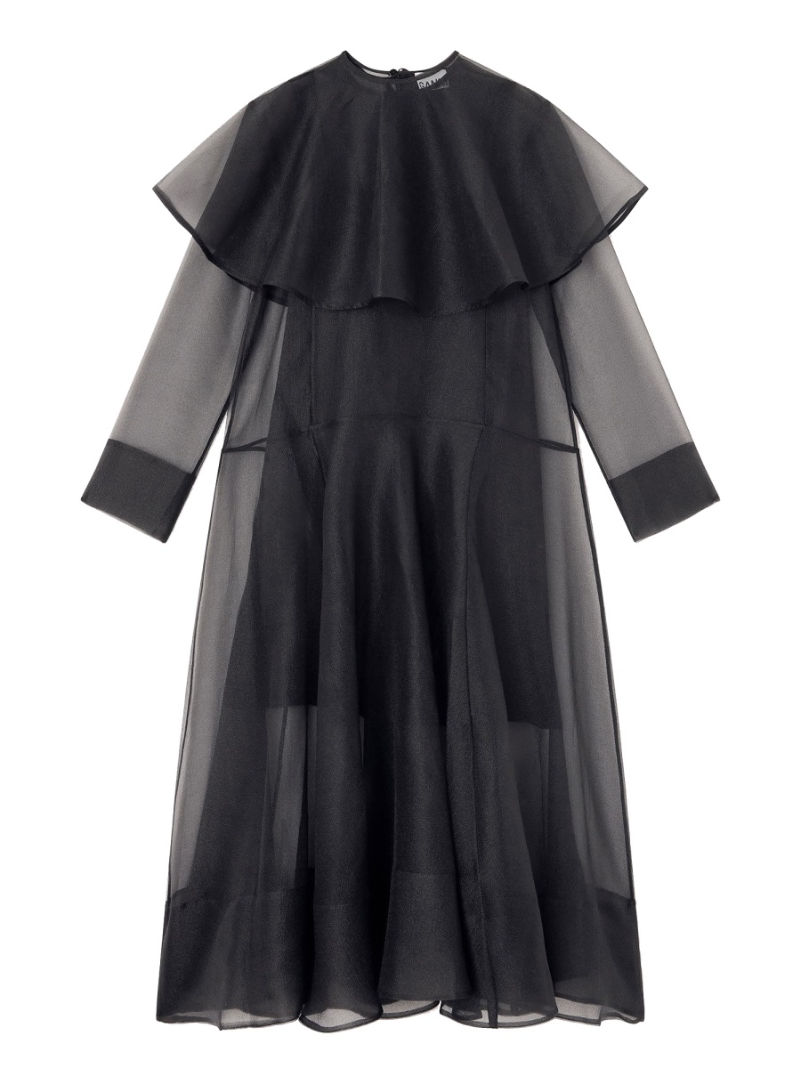 Ganni LONG DRESS WITH HOOP COLLAR Zwart