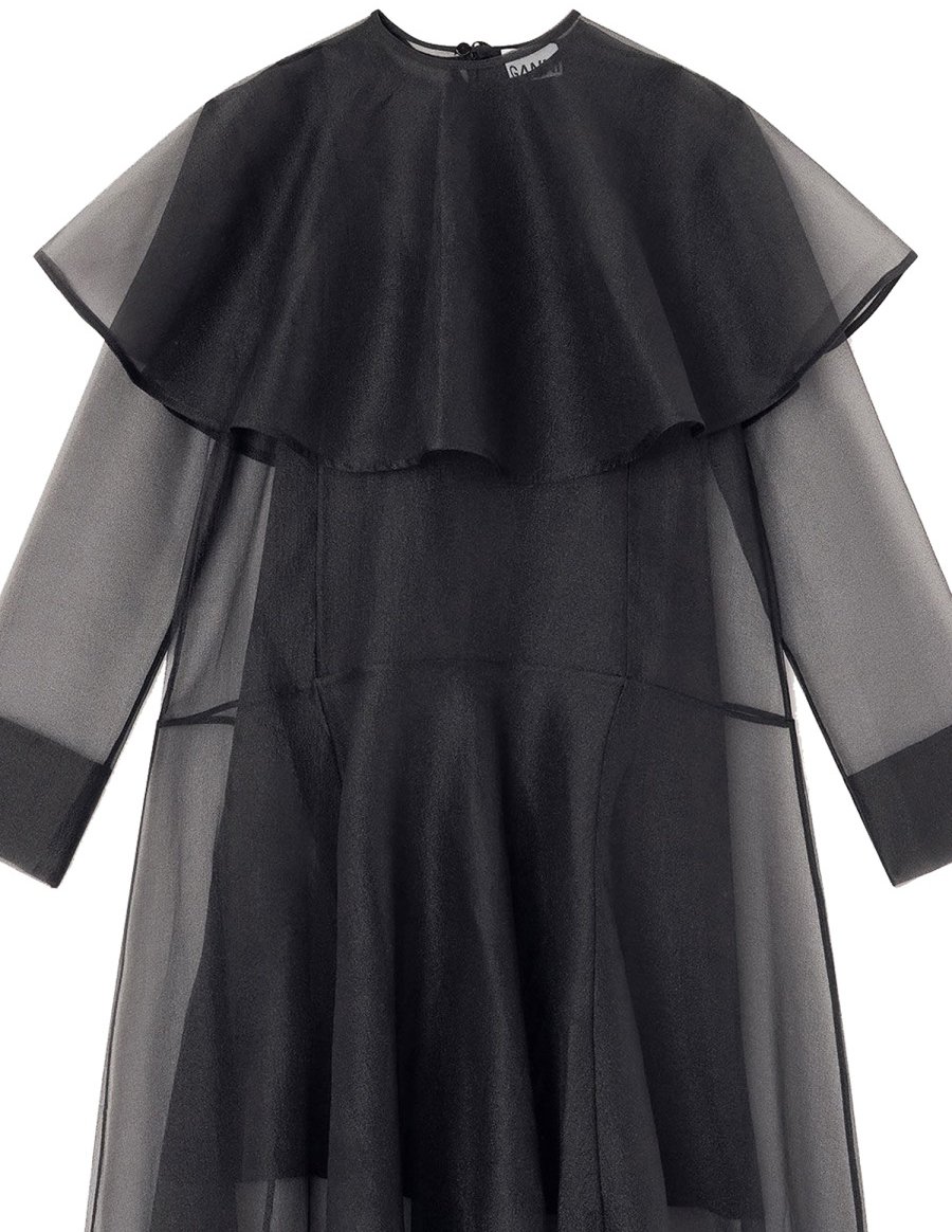 Ganni LONG DRESS WITH HOOP COLLAR Zwart