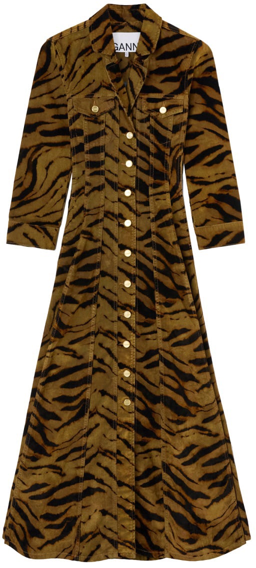 Ganni LONG DRESS WITH TIGER PRINT Dierenprint