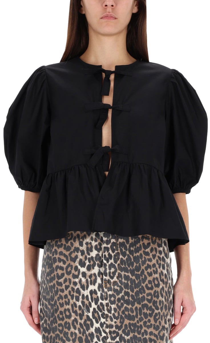 Ganni POPLIN SHIRT Zwart