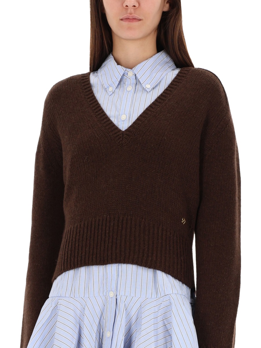 Ganni V-NECK SWEATER Bruin