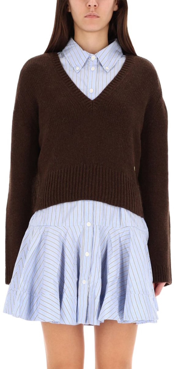 Ganni V-NECK SWEATER Bruin