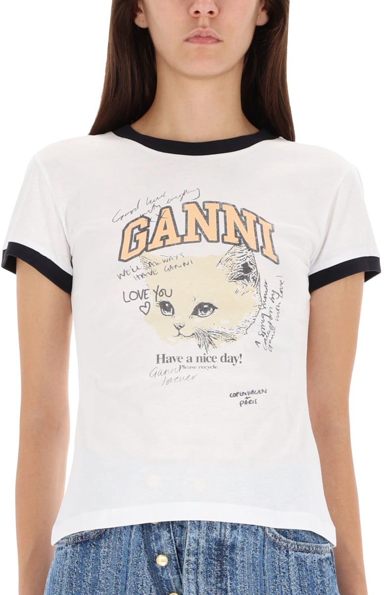 Ganni T-SHIRT "KITTY" Wit