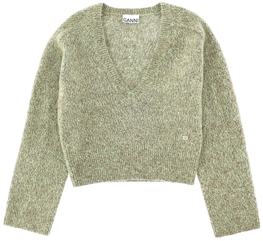 Ganni V-NECK SWEATER Groen