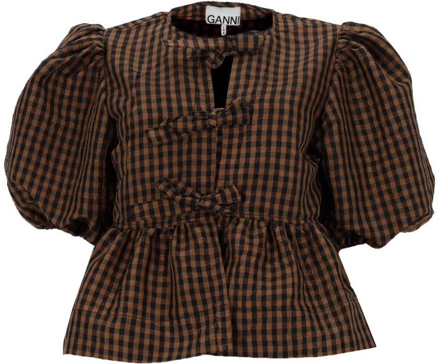 Ganni BLUSA "PEPLUM" IN TAFFETÀ Bruin