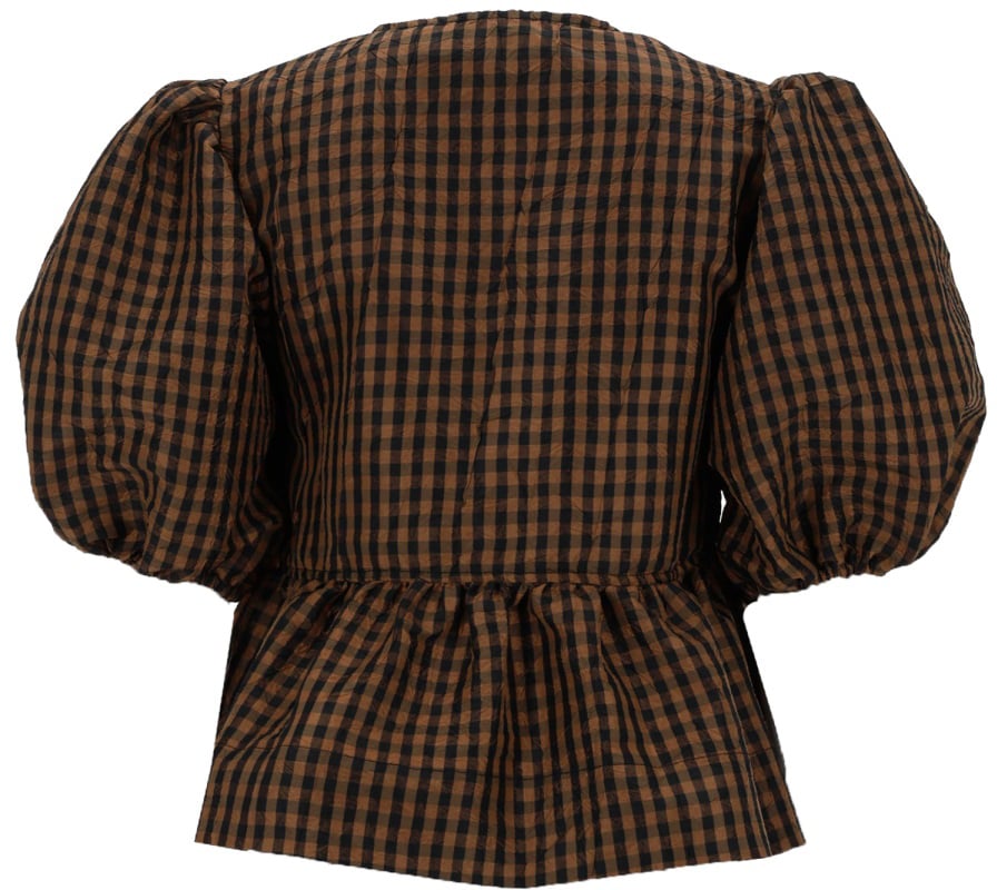 Ganni BLUSA "PEPLUM" IN TAFFETÀ Bruin