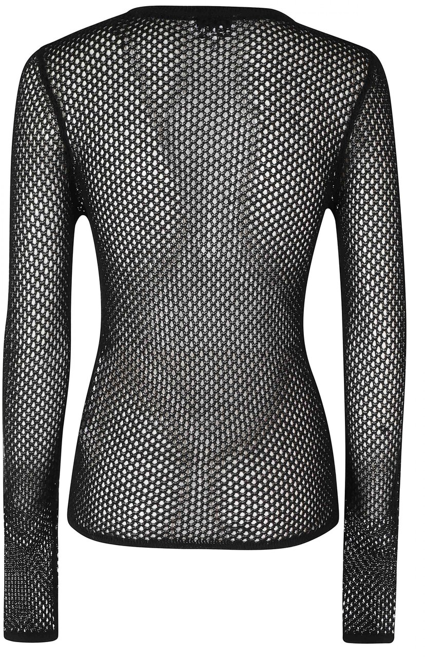 Ganni TOP IN MESH DI COTONE MERCERIZZATO Zwart