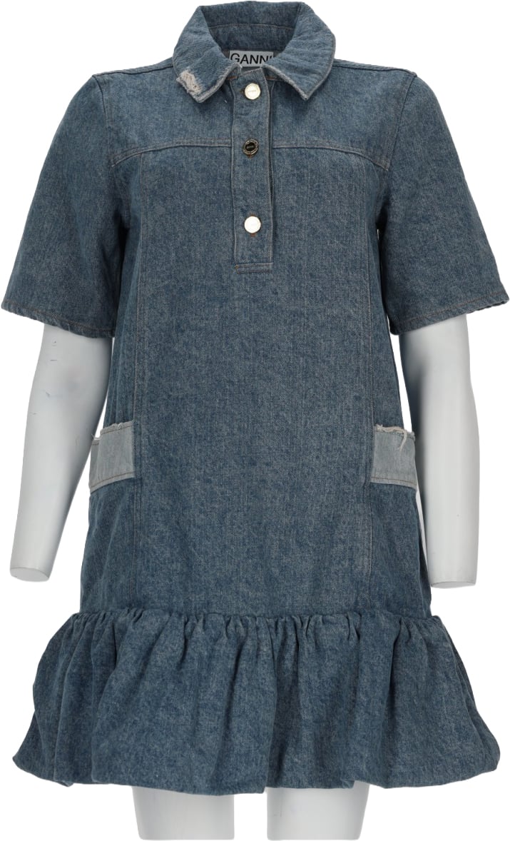 Ganni ABITO IN DENIM PATCHWORK Blauw