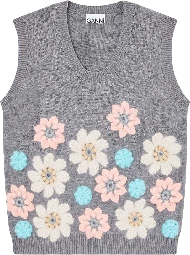 Ganni GILET CON APPLICAZIONI FLOREALI Grijs