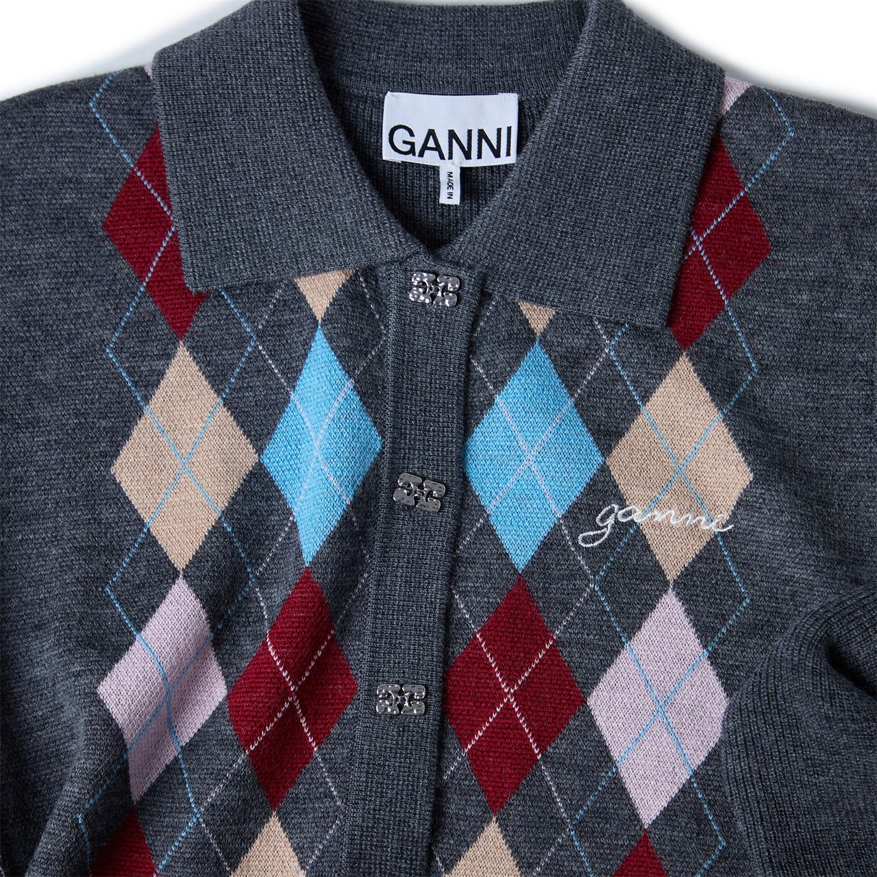 Ganni MAGLIA POLO A ROMBI Grijs