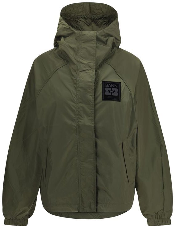 Ganni Bicolor Nylon Shell Jacket Groen