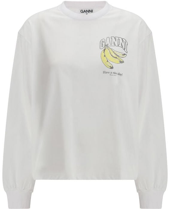 Ganni White Cotton Long Sleeve T-Shirt Wit