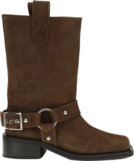 Ganni Brown Recycled Leather Lace-Up Boots Bruin