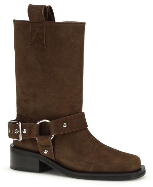 Ganni Brown Recycled Leather Lace-Up Boots Bruin