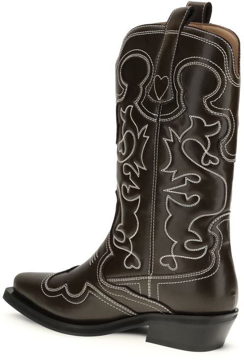 Ganni Brown Polyurethane Lace-Up Boots Bruin