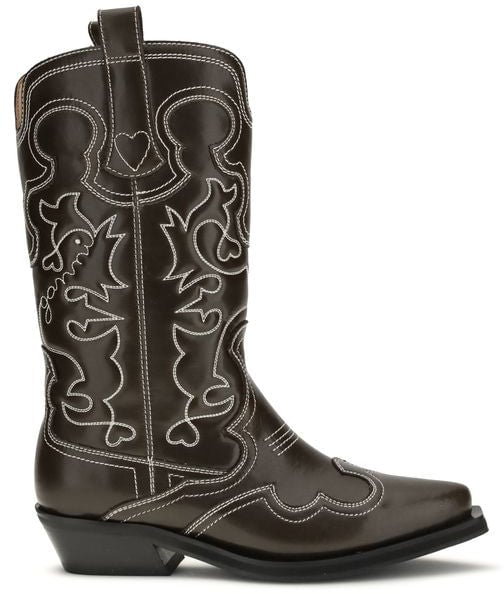 Ganni Brown Polyurethane Lace-Up Boots Bruin