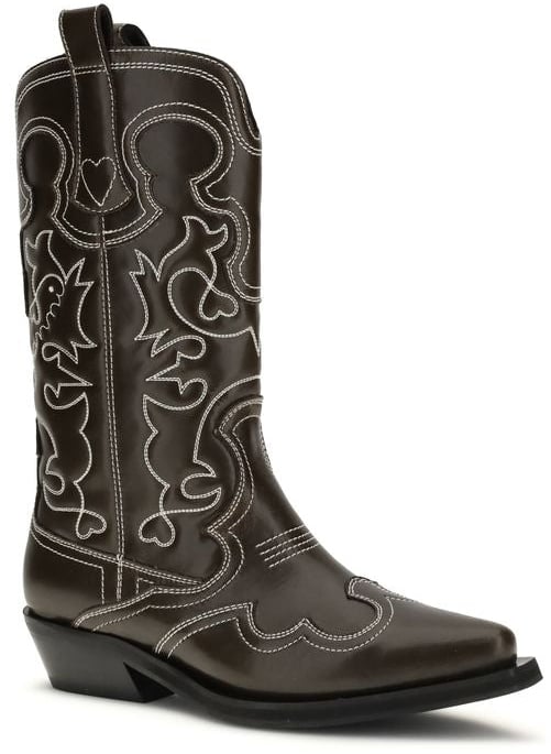 Ganni Brown Polyurethane Lace-Up Boots Bruin