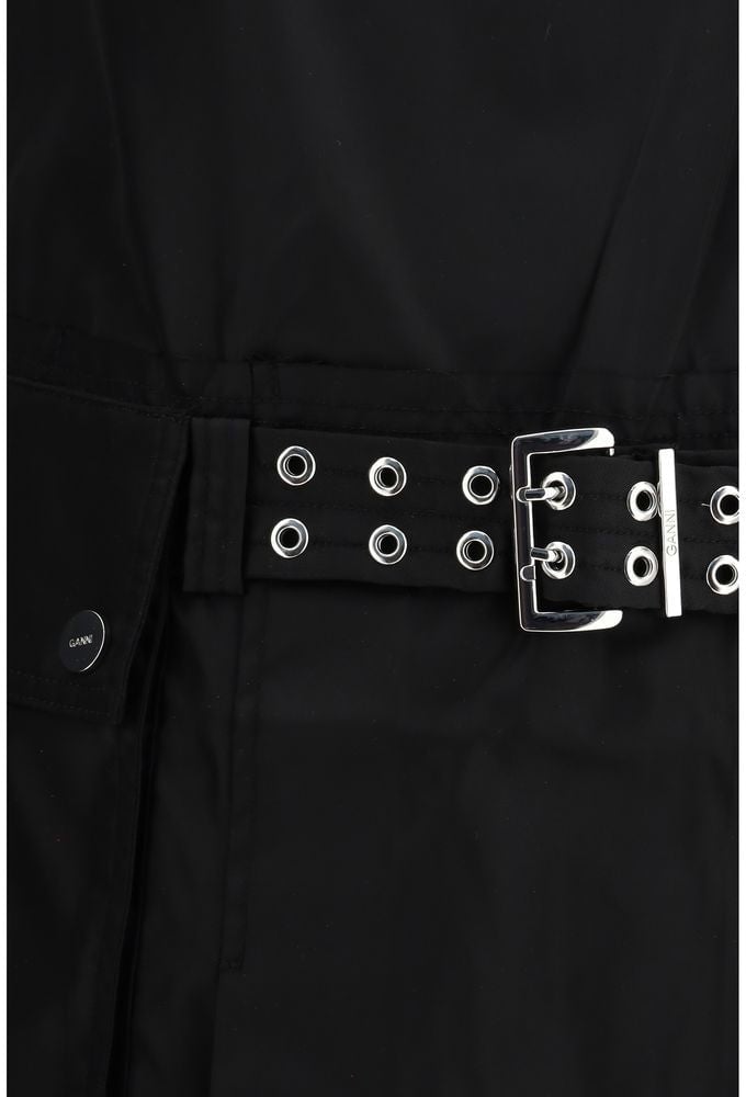 Ganni Black Recycled Polyamide Casual Dress Zwart
