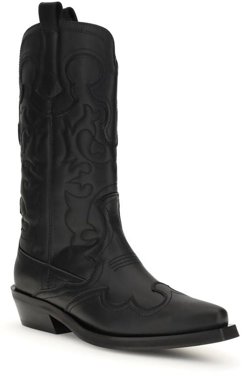 Ganni Black Recycled Leather Lace-Up Boots Zwart