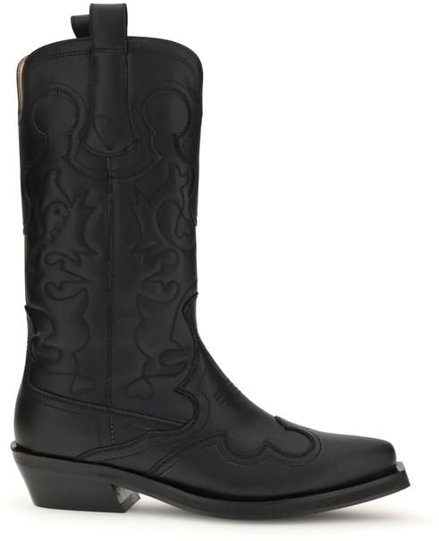 Ganni Black Recycled Leather Lace-Up Boots Zwart