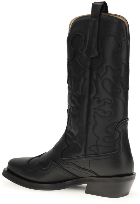 Ganni Black Recycled Leather Lace-Up Boots Zwart