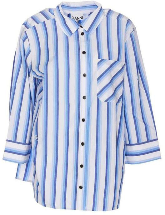 Ganni Ganni Blue Cotton Shirt Blauw