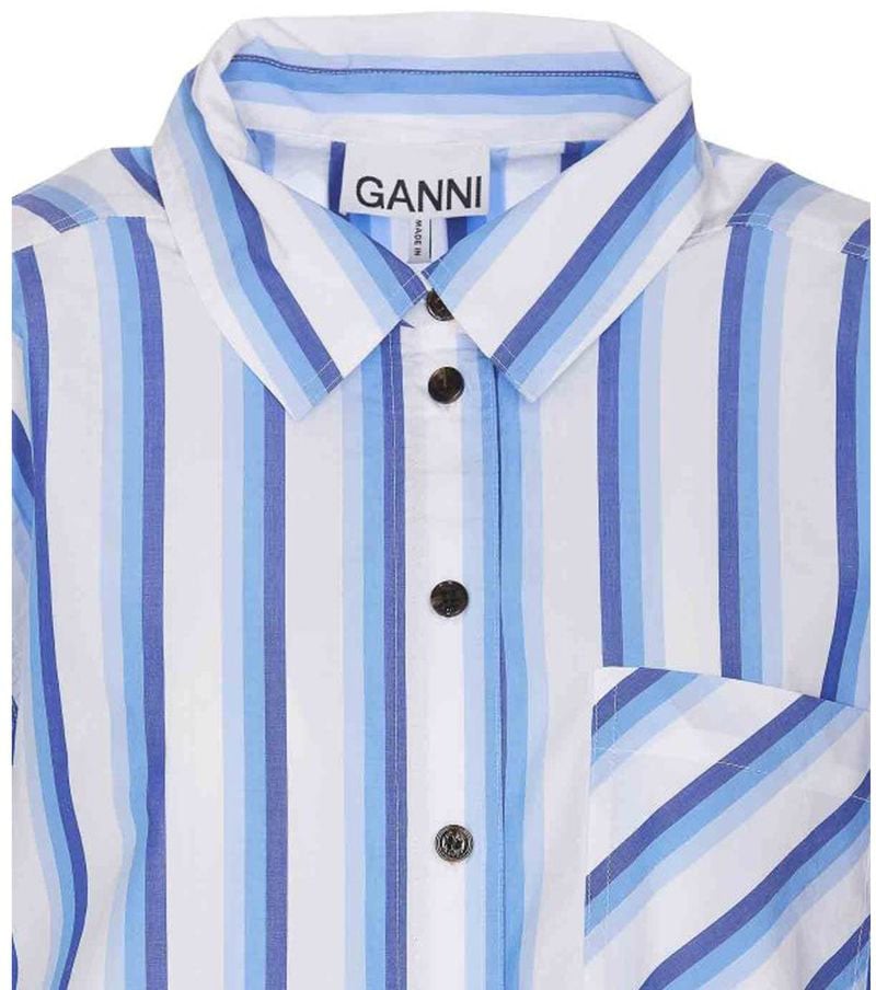 Ganni Ganni Blue Cotton Shirt Blauw
