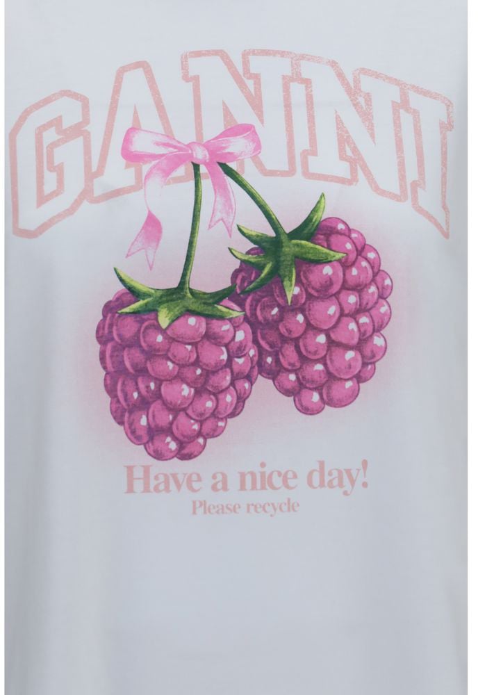 Ganni Raspberry Tee Bianco Wit