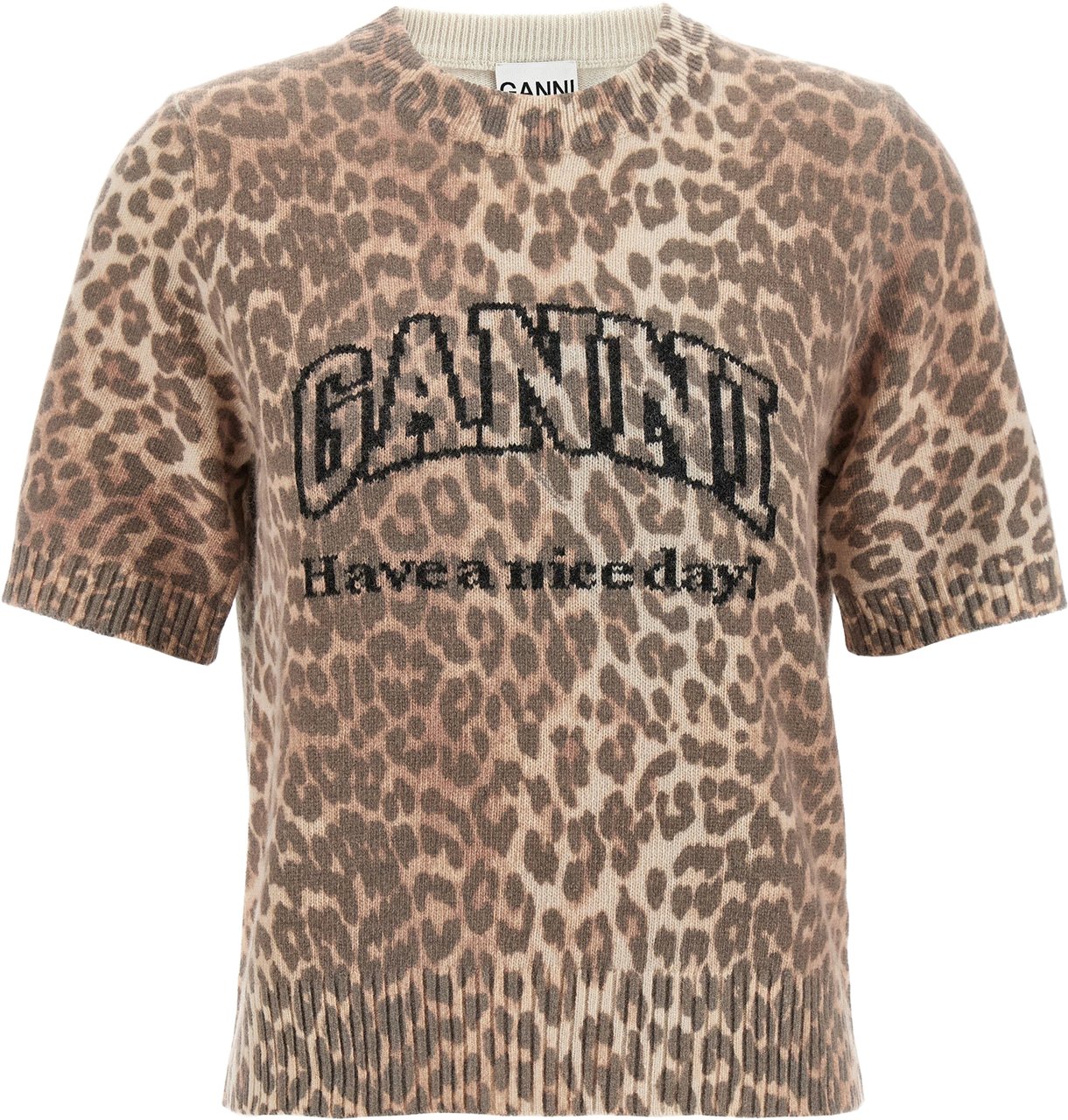 Ganni Brown Wool T-Shirt Bruin