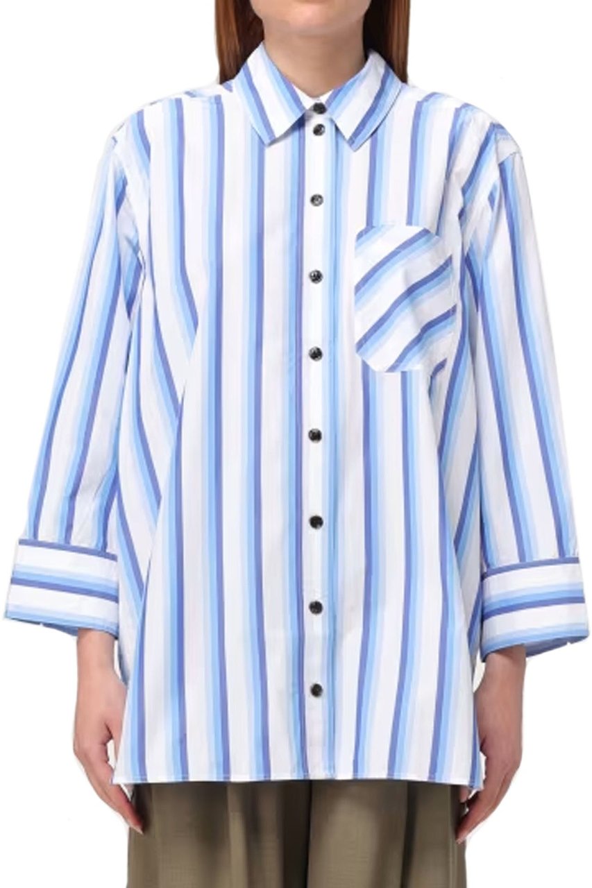 Ganni Ganni Cotton Striped Shirt Blauw