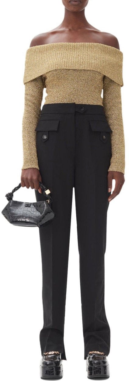 GANNI TWILL PANTS WITH POCKETS Zwart
