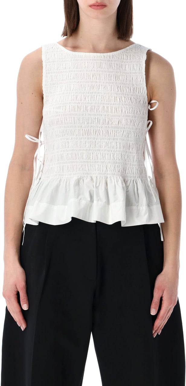 Ganni Smock Tie String Top Bianco Wit