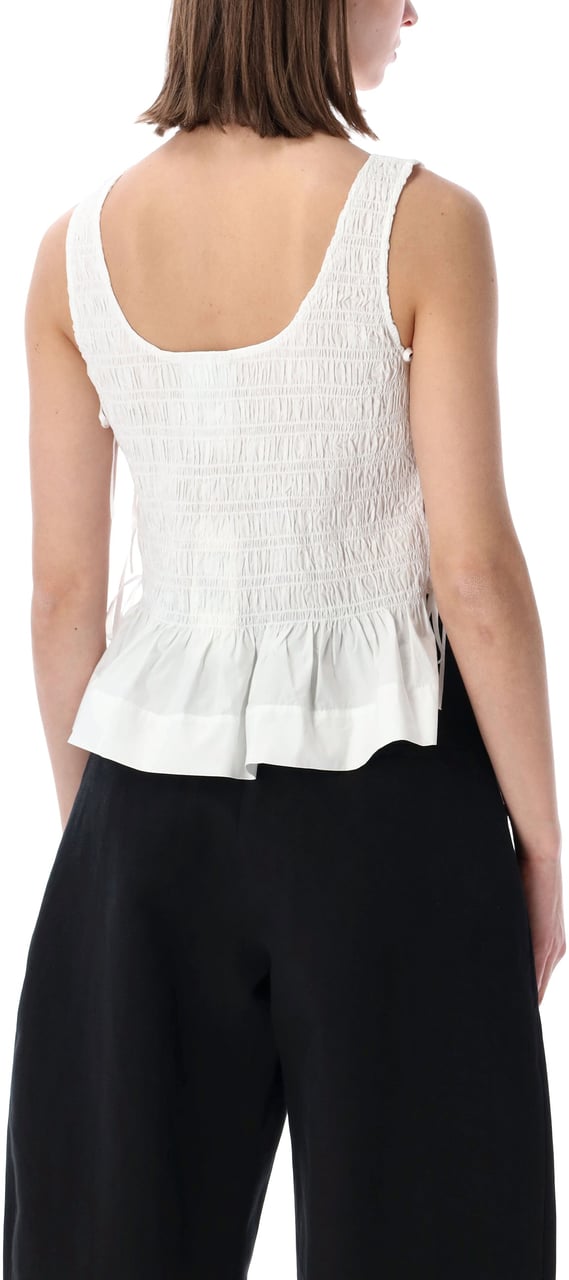 Ganni Smock Tie String Top Bianco Wit