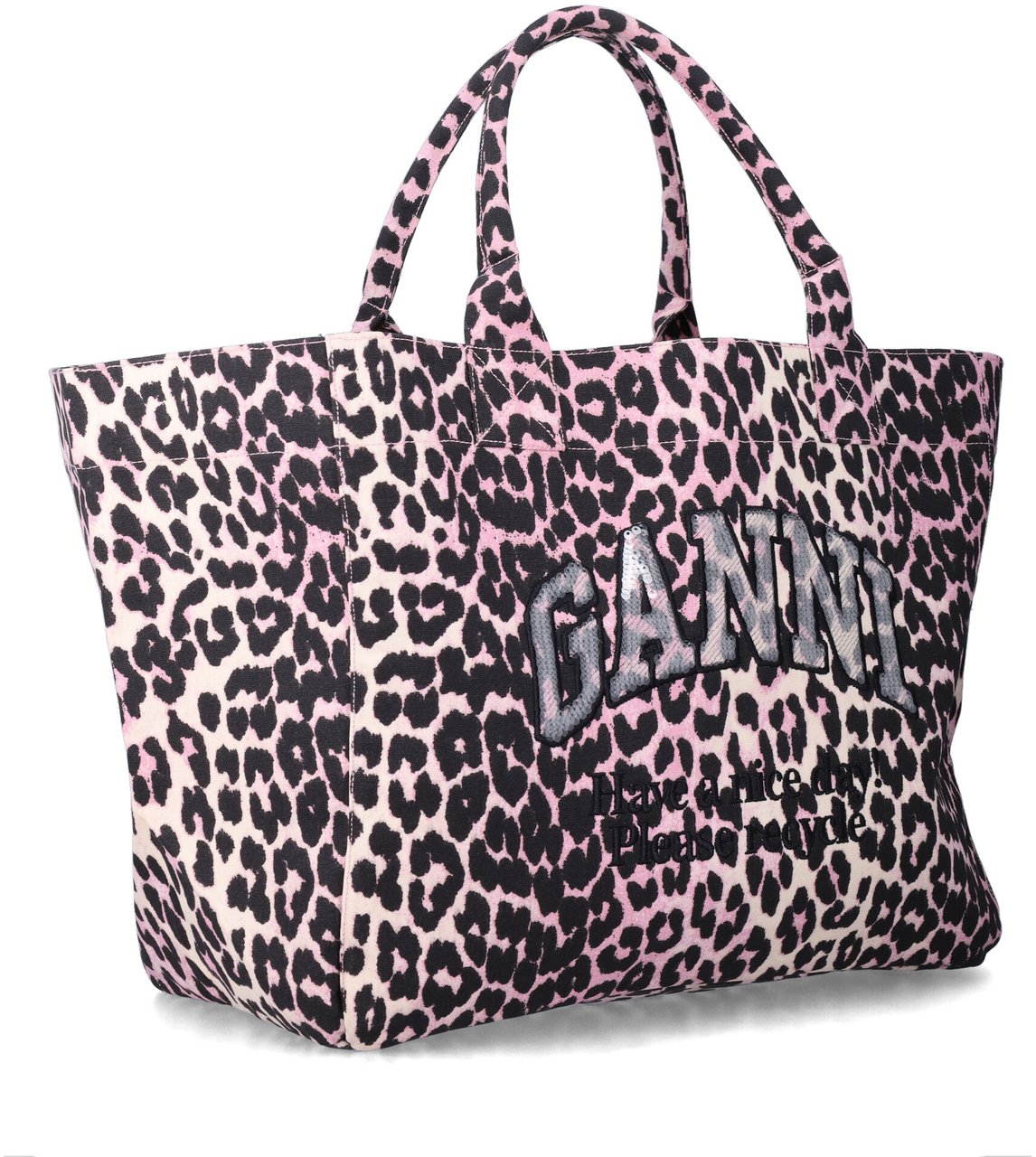 Ganni Shopper Xxl Printed Sequin Mauve Leo Roze