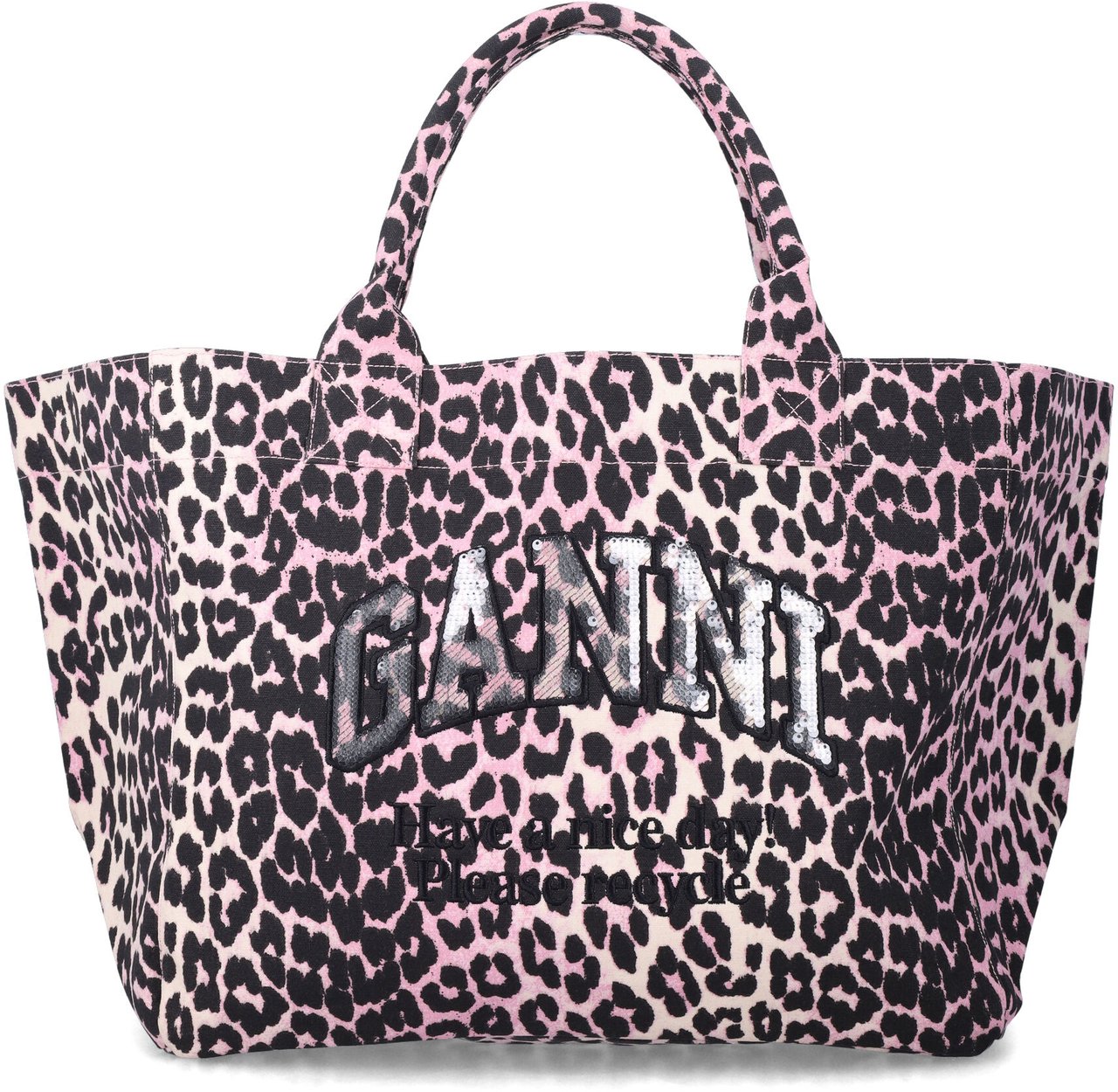 Ganni Shopper Xxl Printed Sequin Mauve Leo Roze