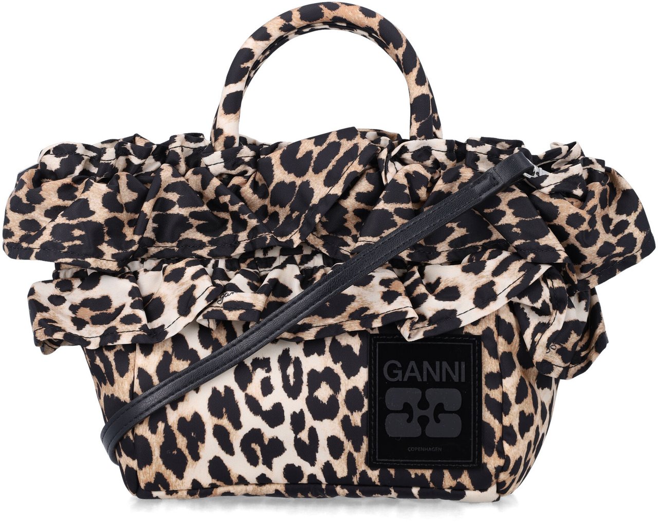 Ganni Mini Shopper Ruffle Leo Beige