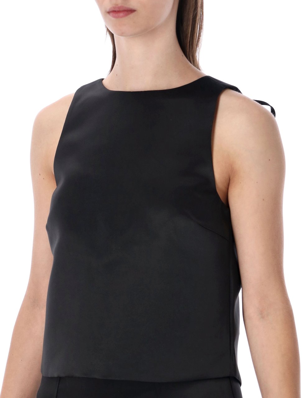 Ganni Satin Open Back Top Nero Zwart