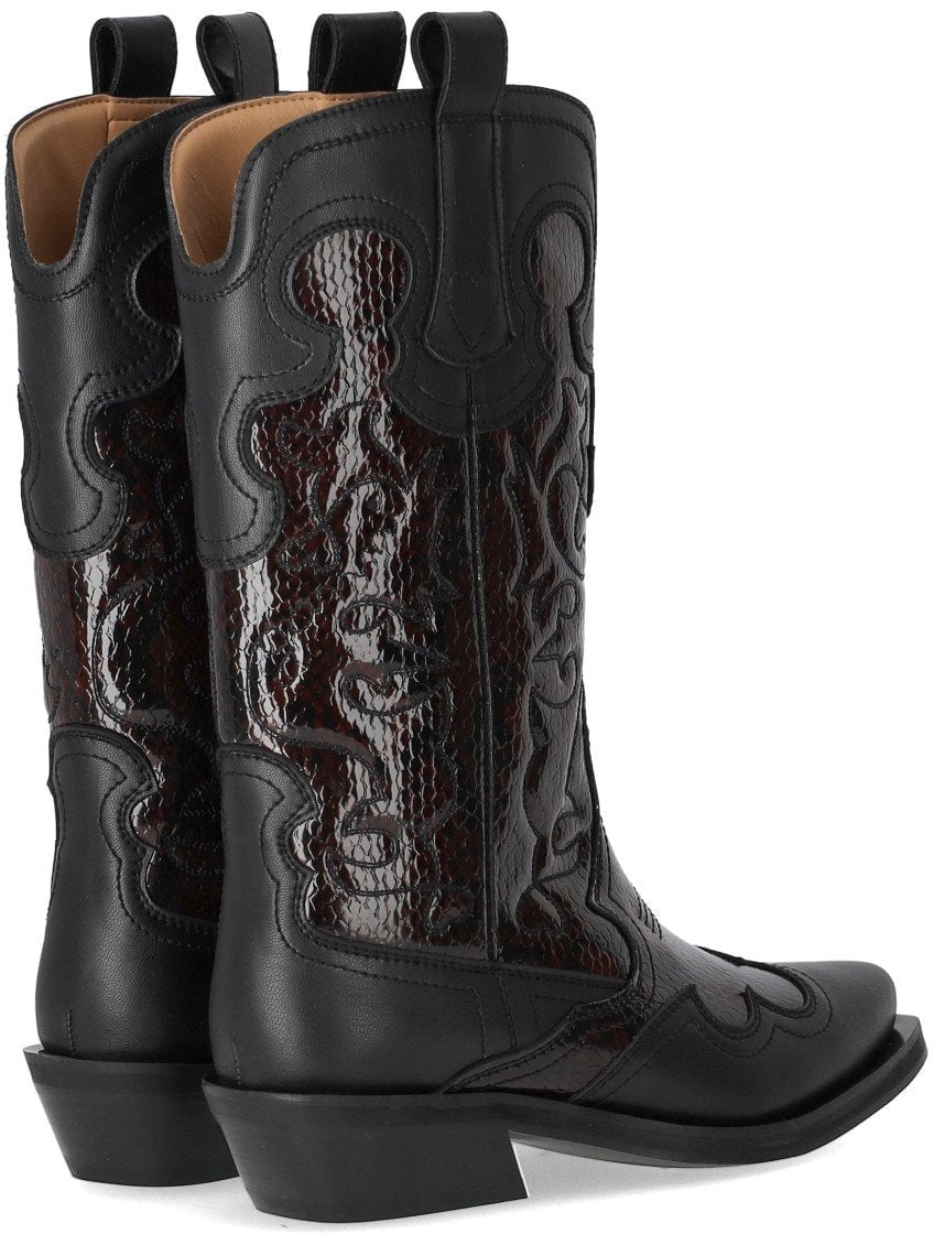 Ganni GANNI REPTILE EFFECT TEXAN BOOT Zwart