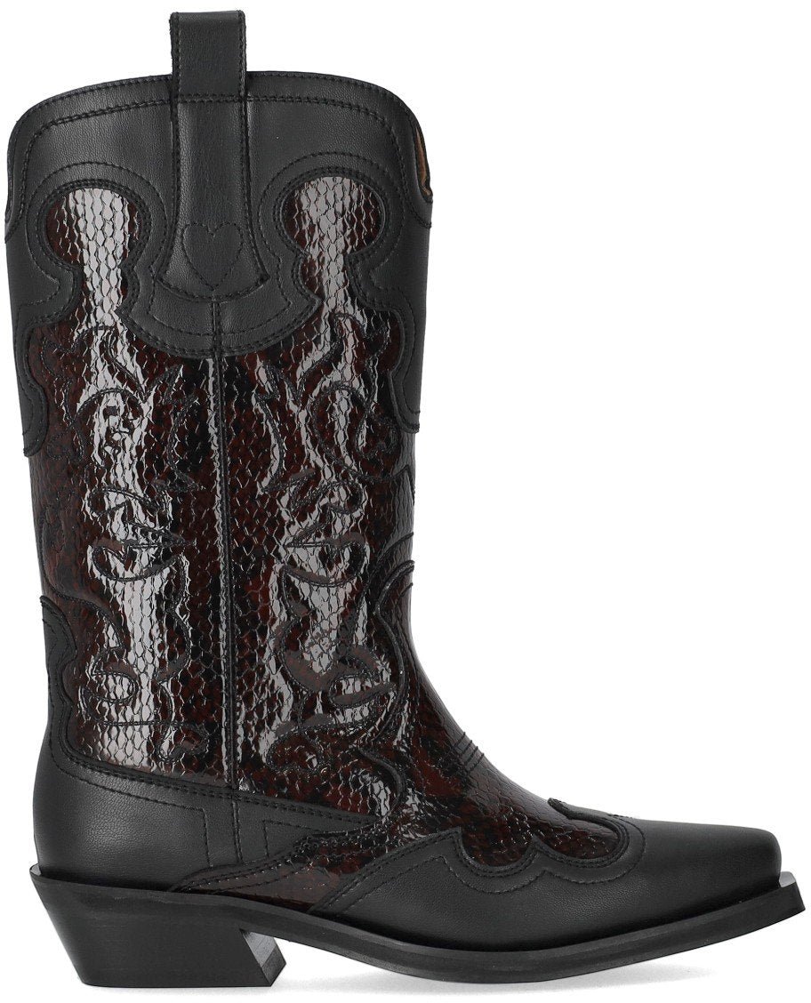 Ganni GANNI REPTILE EFFECT TEXAN BOOT Zwart