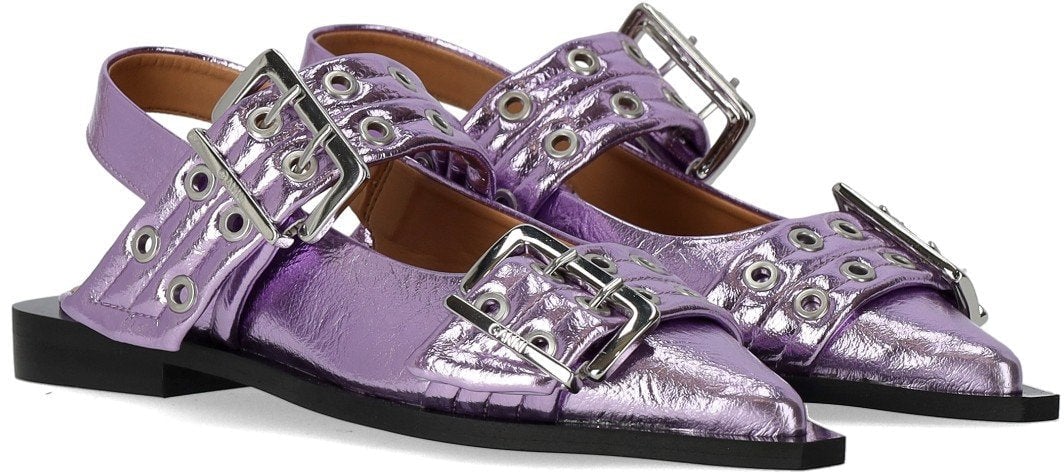 Ganni GANNI LAVENDER SLINGBACK BALLET FLAT SHOE WITH BUCKLES Paars