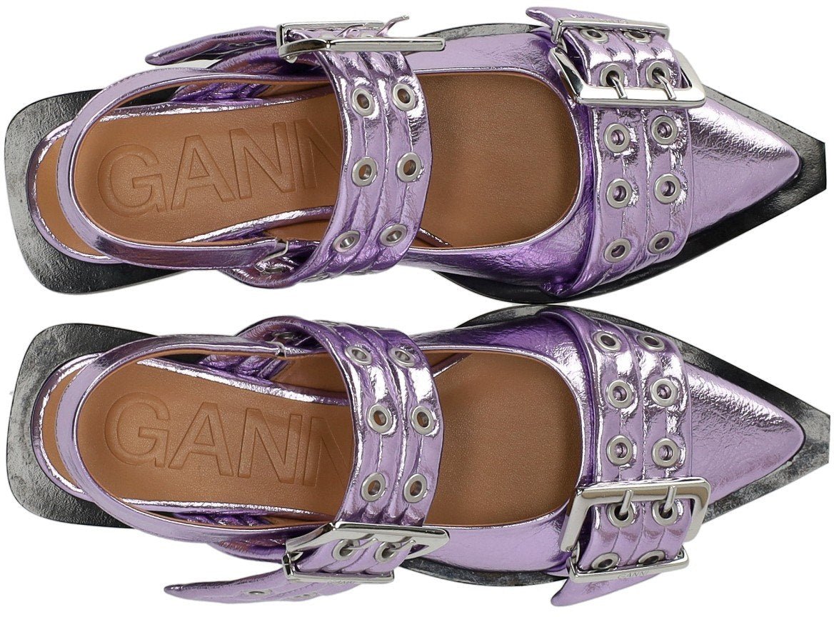 Ganni GANNI LAVENDER SLINGBACK BALLET FLAT SHOE WITH BUCKLES Paars