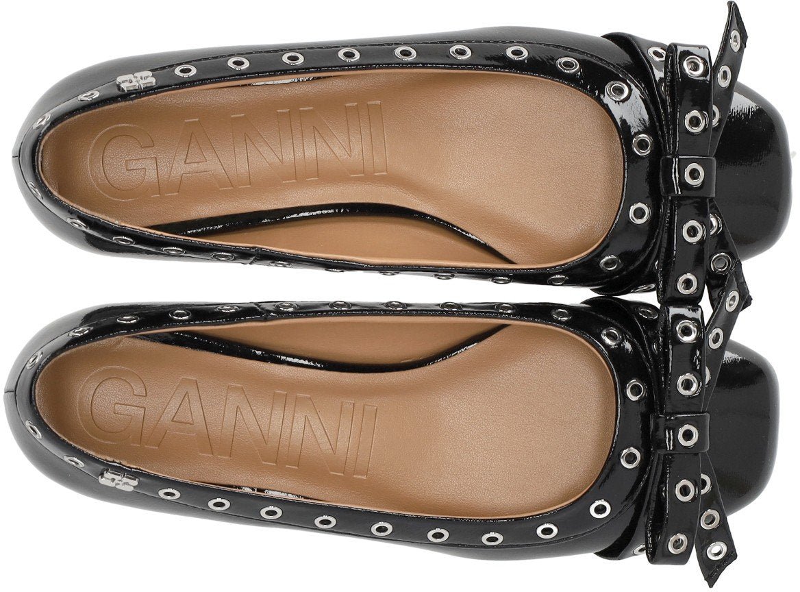 Ganni GANNI PATENT BALLET FLAT SHOE WITH BOWS Zwart