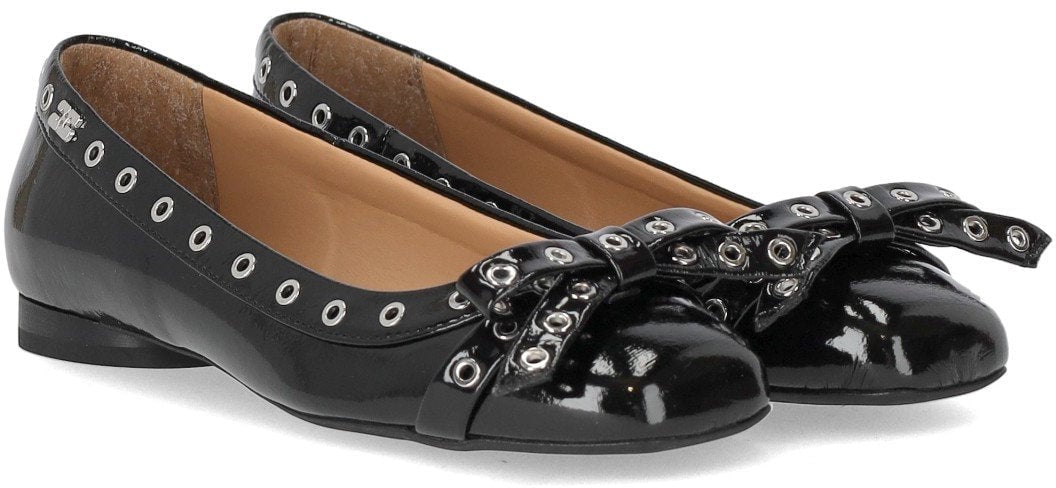 Ganni GANNI PATENT BALLET FLAT SHOE WITH BOWS Zwart