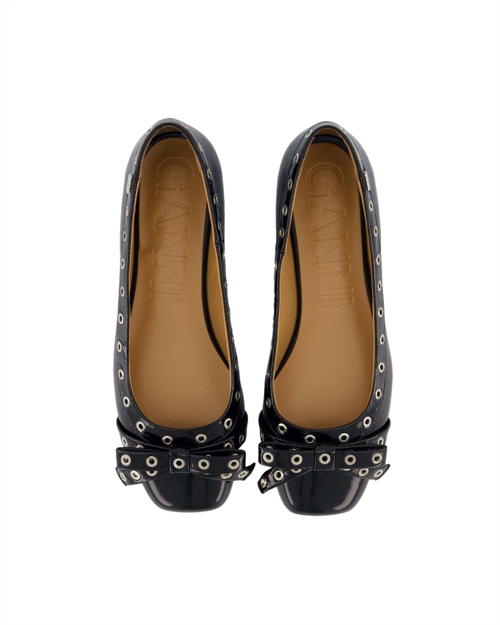 Ganni Dames Eyelet Bow Ballerina Zwart Zwart