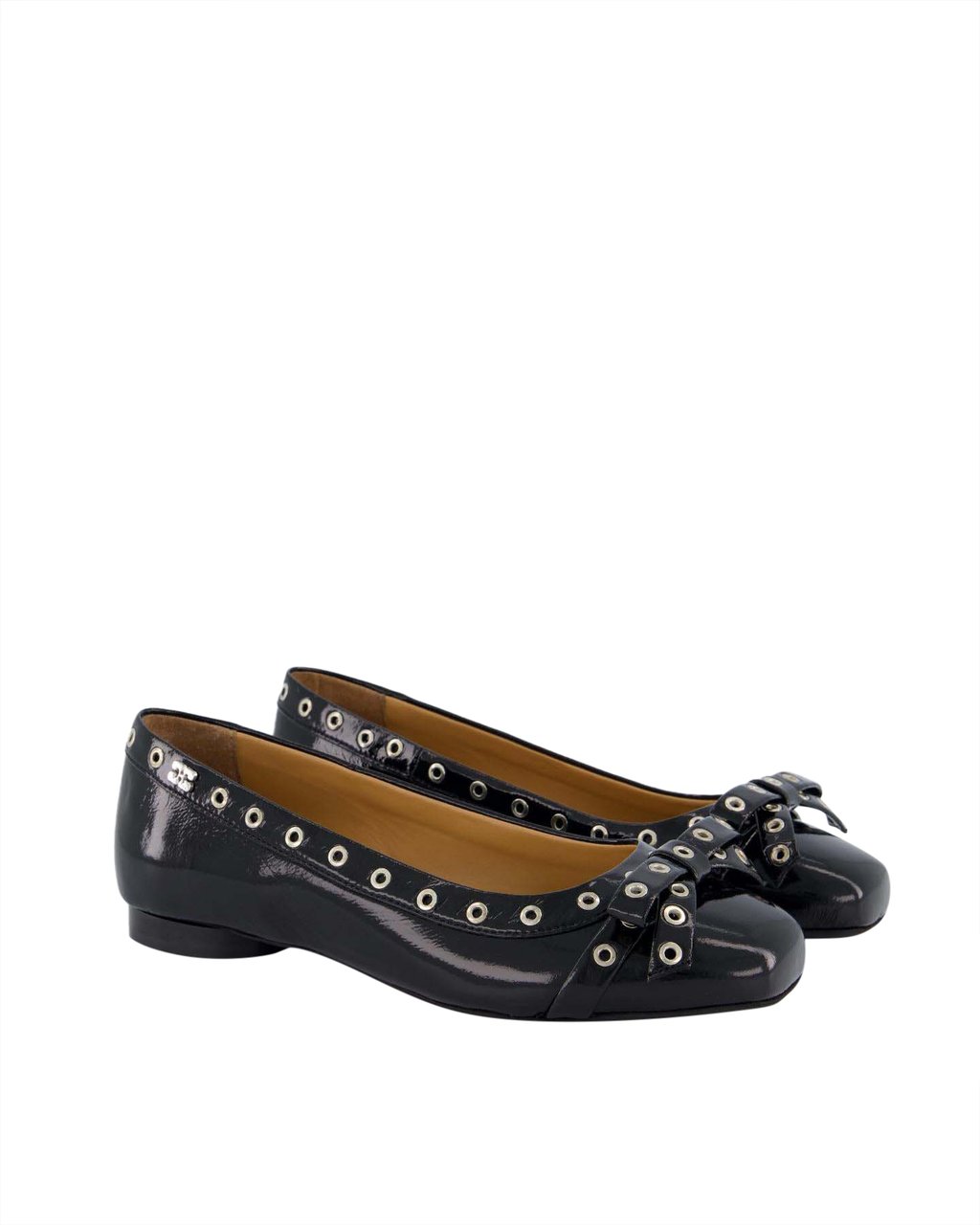 Ganni Dames Eyelet Bow Ballerina Zwart Zwart