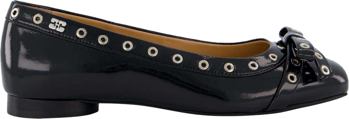 Ganni Dames Eyelet Bow Ballerina Zwart Zwart