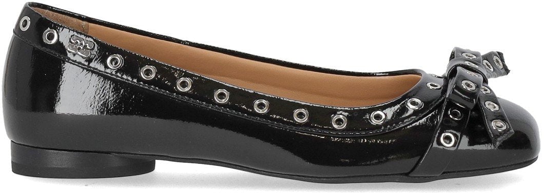 Ganni GANNI PATENT BALLET FLAT SHOE WITH BOWS Zwart