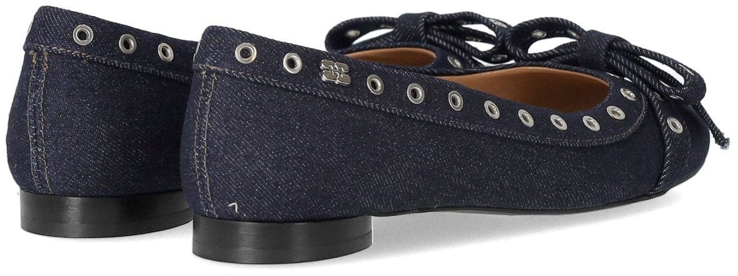 Ganni GANNI DENIM BALLET FLAT SHOE WITH BOWS Blauw